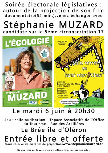 REUNION PUBLIQUE ET PROJECTION DE STEPHANIE MUZARD A LA BREE ÎLE D'OLERON  LE 6 JUIN